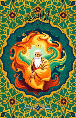 A book cover design showcasing Islamic philosophy, featuring an intricate geometric pattern inspired by Islamic art as a background