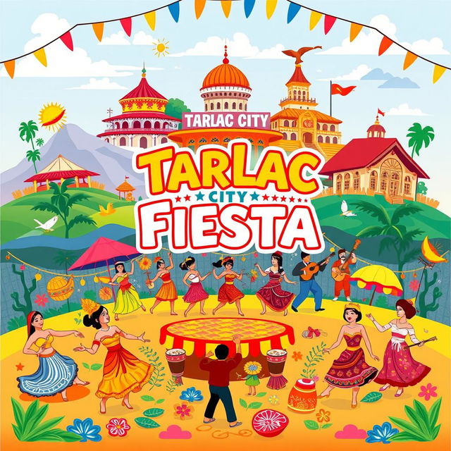 A vibrant and colorful poster showcasing the Tarlac City Fiesta, also known as the Pana Pana Festival and Kaisa Music Festival