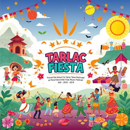 A vibrant and colorful poster showcasing the Tarlac City Fiesta, also known as the Pana Pana Festival and Kaisa Music Festival