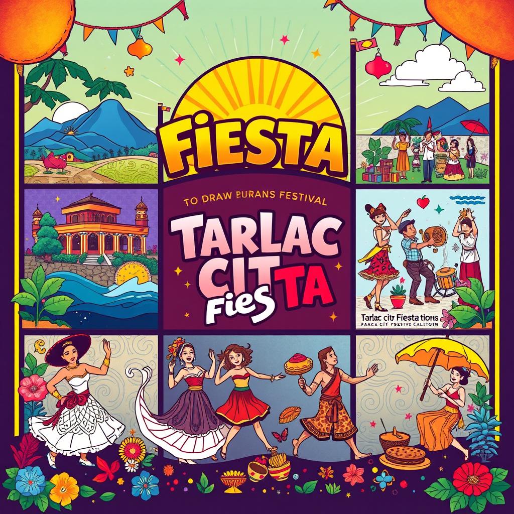 A vibrant and colorful poster showcasing the Tarlac City Fiesta, also known as the Pana Pana Festival and Kaisa Music Festival