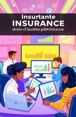 A vibrant and dynamic digital illustration depicting a guild of insurance agents collaborating online to maximize their profits