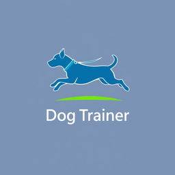 A professional and modern logo design for a dog trainer, featuring a stylized silhouette of a dog in an active position, possibly in mid-leap