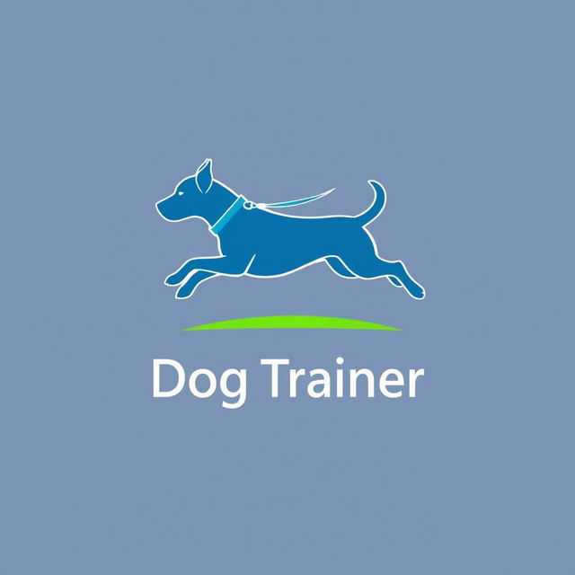 A professional and modern logo design for a dog trainer, featuring a stylized silhouette of a dog in an active position, possibly in mid-leap