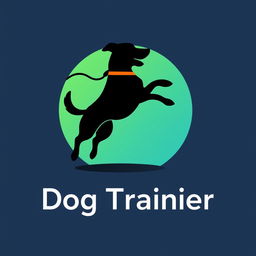 A professional and modern logo design for a dog trainer, featuring a stylized silhouette of a dog in an active position, possibly in mid-leap