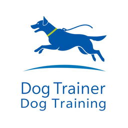 A professional and modern logo design for a dog trainer, featuring a stylized silhouette of a dog in an active position, possibly in mid-leap