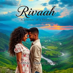 A captivating romance novel book cover featuring a dreamy, enchanting landscape