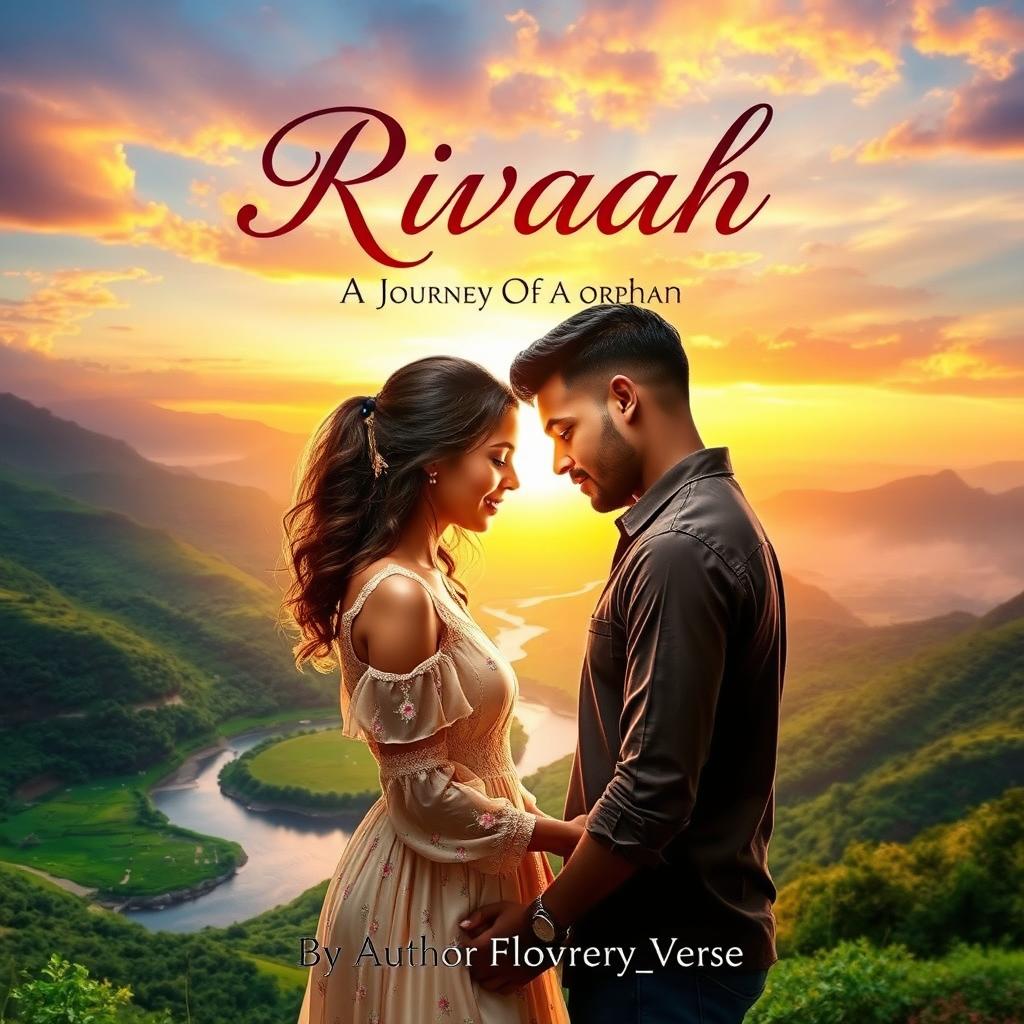 A captivating romance novel book cover featuring a dreamy, enchanting landscape