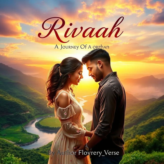 A captivating romance novel book cover featuring a dreamy, enchanting landscape