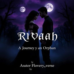 A striking romance novel book cover with a dark aesthetic, featuring a moody, twilight setting