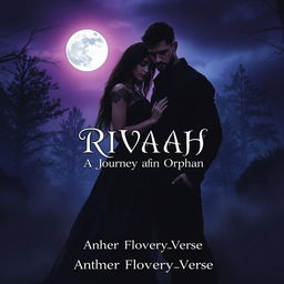 A striking romance novel book cover with a dark aesthetic, featuring a moody, twilight setting