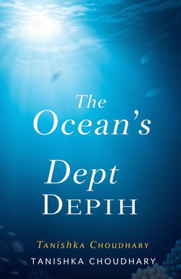 A book cover for 'The Ocean's Depth' by Tanishka Choudhary, featuring a serene blue ocean with varying shades of depth, showcasing captivating underwater scenery