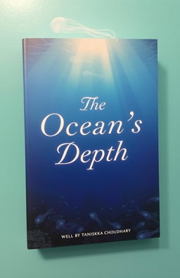 A book cover for 'The Ocean's Depth' by Tanishka Choudhary, featuring a serene blue ocean with varying shades of depth, showcasing captivating underwater scenery