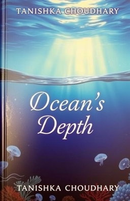 A book cover for 'The Ocean's Depth' by Tanishka Choudhary, featuring a serene blue ocean with varying shades of depth, showcasing captivating underwater scenery