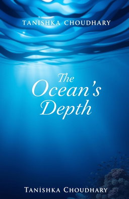 A book cover for 'The Ocean's Depth' by Tanishka Choudhary, featuring a serene blue ocean with varying shades of depth, showcasing captivating underwater scenery