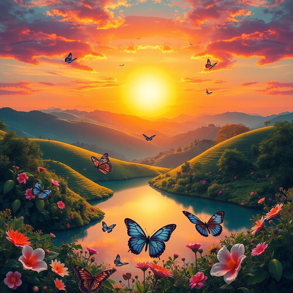 A stunning, intricately designed photo featuring a vibrant color palette, showcasing a harmonious blend of geometric patterns and lush natural elements