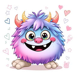 A cute, cartoonish monster with big, friendly eyes and a wide, cheerful smile