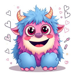 A cute, cartoonish monster with big, friendly eyes and a wide, cheerful smile
