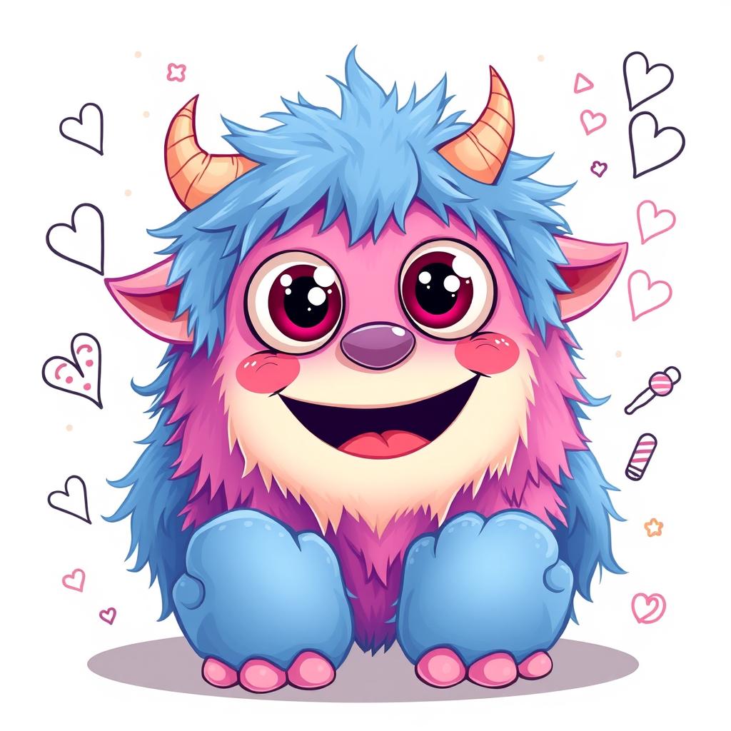 A cute, cartoonish monster with big, friendly eyes and a wide, cheerful smile