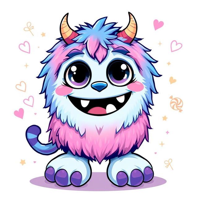 A cute, cartoonish monster with big, friendly eyes and a wide, cheerful smile