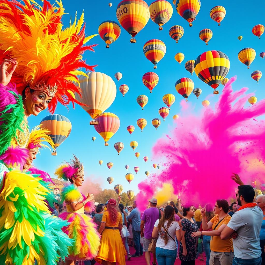 A vibrant and colorful background featuring a blend of images from several famous festivals
