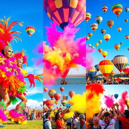 A vibrant and colorful background featuring a blend of images from several famous festivals