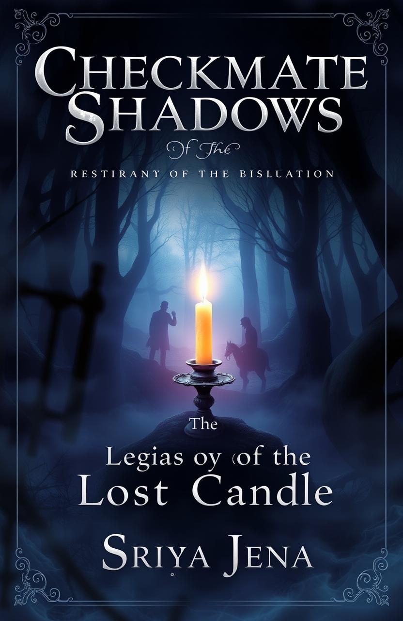 A mystical and atmospheric book cover design for 'Checkmate of the Shadows: Legacy of the Lost Candle' by Sriya Jena