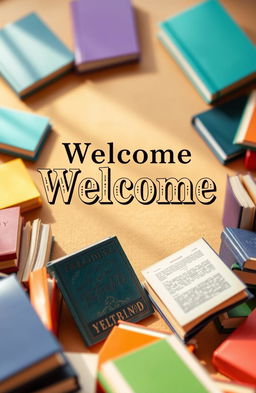 A cozy and inviting English home language cover design, featuring a warm and welcoming background, surrounded by small books of various colors and sizes