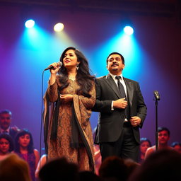 A musical performance capturing the essence of two iconic Iranian singers, Hayedeh and Moein, on stage
