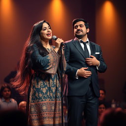 A musical performance capturing the essence of two iconic Iranian singers, Hayedeh and Moein, on stage