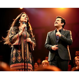 A musical performance capturing the essence of two iconic Iranian singers, Hayedeh and Moein, on stage