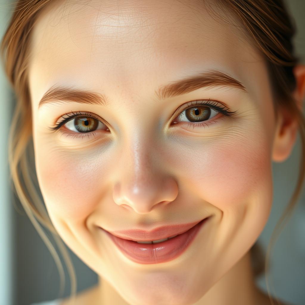 A close-up portrait of a person with a light and clean complexion, featuring a smooth and radiant face
