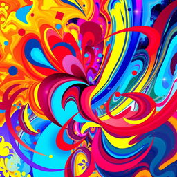 A vibrant and colorful abstract art piece with an explosion of colors like bright reds, blues, and yellows