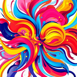 A vibrant and colorful abstract art piece with an explosion of colors like bright reds, blues, and yellows