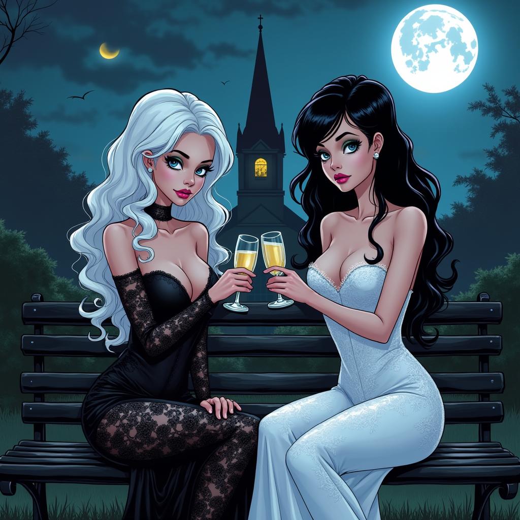 A realistic comic book version featuring two stunning 18-year-old girls
