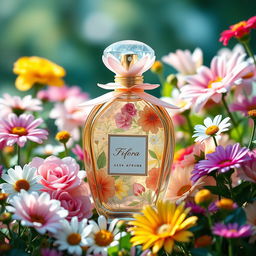 A beautifully designed perfume bottle inspired by flora, featuring delicate floral patterns and vibrant colors