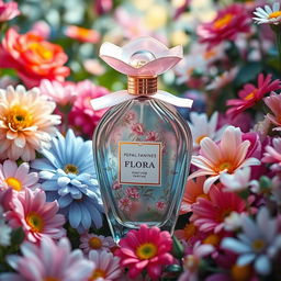 A beautifully designed perfume bottle inspired by flora, featuring delicate floral patterns and vibrant colors