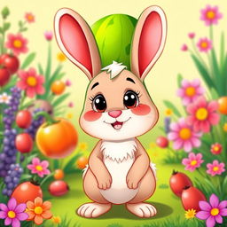 A cartoon rabbit with a watermelon-shaped head, vibrant colors, and a playful expression