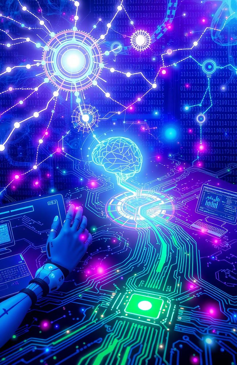 A visually captivating representation of generative artificial intelligence, showcasing futuristic technology