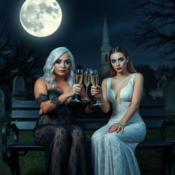 A very beautiful, attractive, stunning, curvy shapely 18-year-old girl with white hair, dressed in a tight low-cut long black lace gown