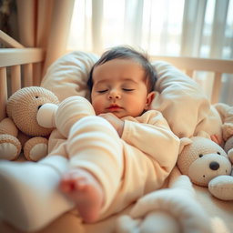 A visually striking and poignant image of a baby with a broken leg, gently wrapped in a soft pastel-colored cast