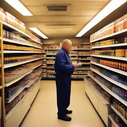 A well-organized car battery shop with rows of new batteries on shelves. The interior is illuminated with warm, inviting lighting, and there's a knowledgeable clerk behind a counter.