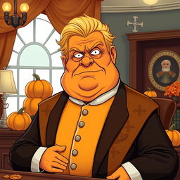 A humorous illustration of Emperor Palpatine imagined as a pumpkin spice themed president