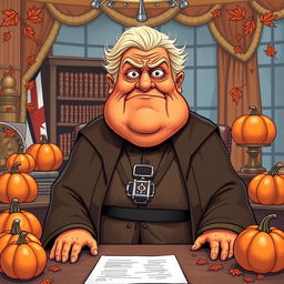 A humorous illustration of Emperor Palpatine imagined as a pumpkin spice themed president