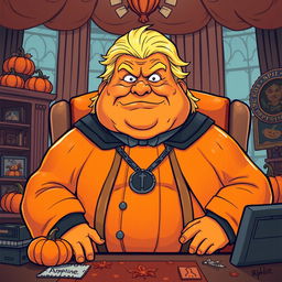A humorous illustration of Emperor Palpatine imagined as a pumpkin spice themed president