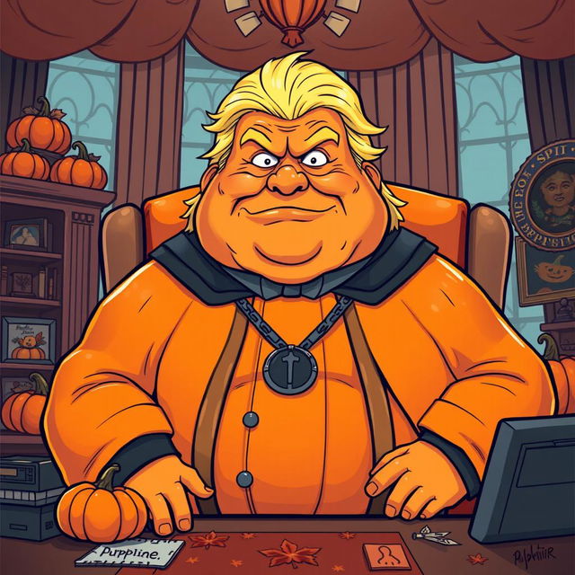 A humorous illustration of Emperor Palpatine imagined as a pumpkin spice themed president