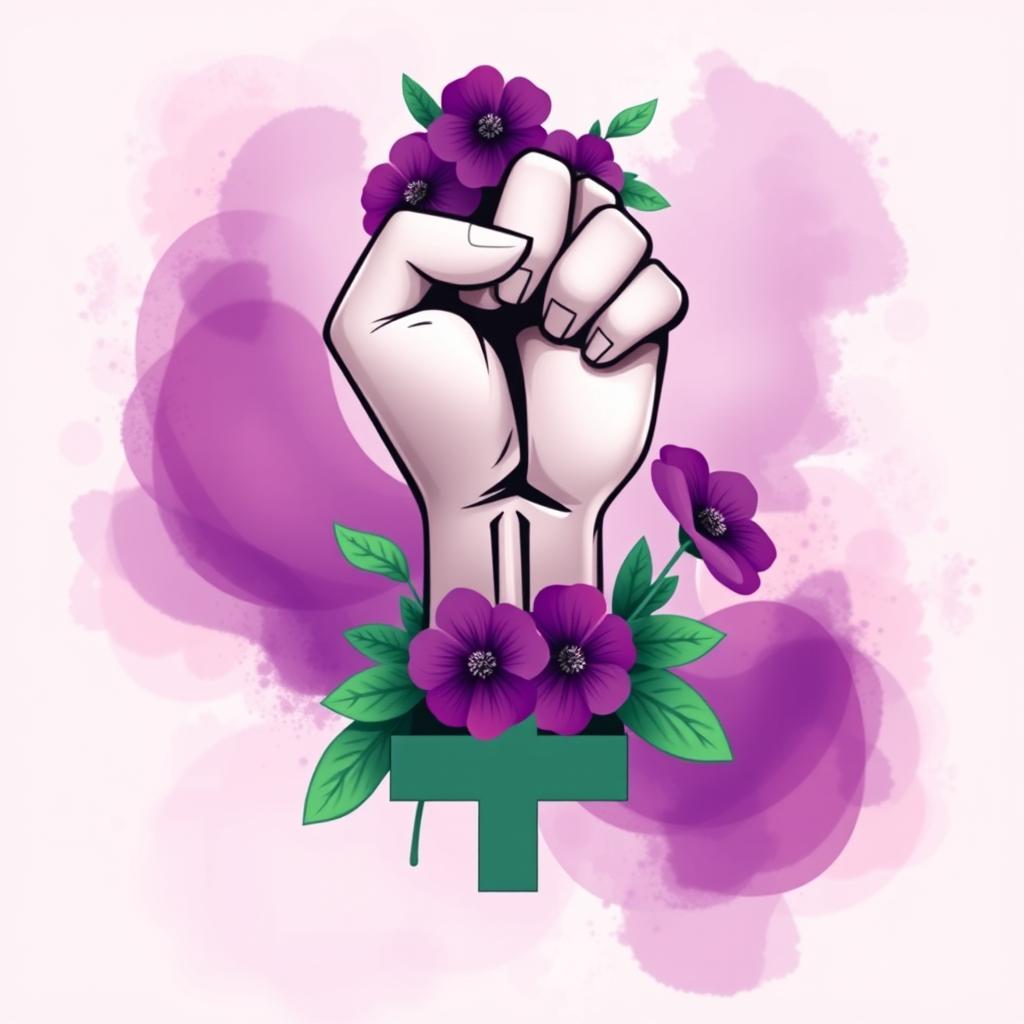 A powerful and inspiring depiction of the feminist symbol, typically represented by the raised fist combined with the female gender symbol