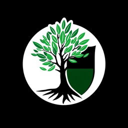 A stylized version of a political symbol featuring green and black colors, incorporating a stylized olive tree and a shield