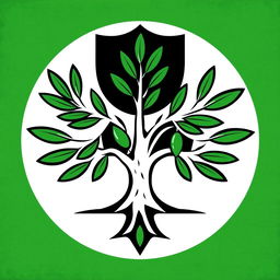 A stylized version of a political symbol featuring green and black colors, incorporating a stylized olive tree and a shield