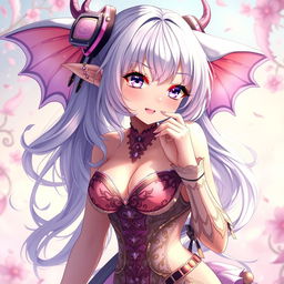 A captivating anime girl with a stunning semi-revealing outfit, featuring large expressive ears, surrounded by enchanting accessories and elements