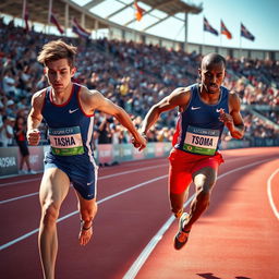 A dynamic scene of athletes in a relay race, showcasing the crucial moment of passing the baton